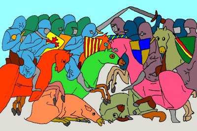 La bataille de Bazige 1219, d'aprs un dessin de la Canso.